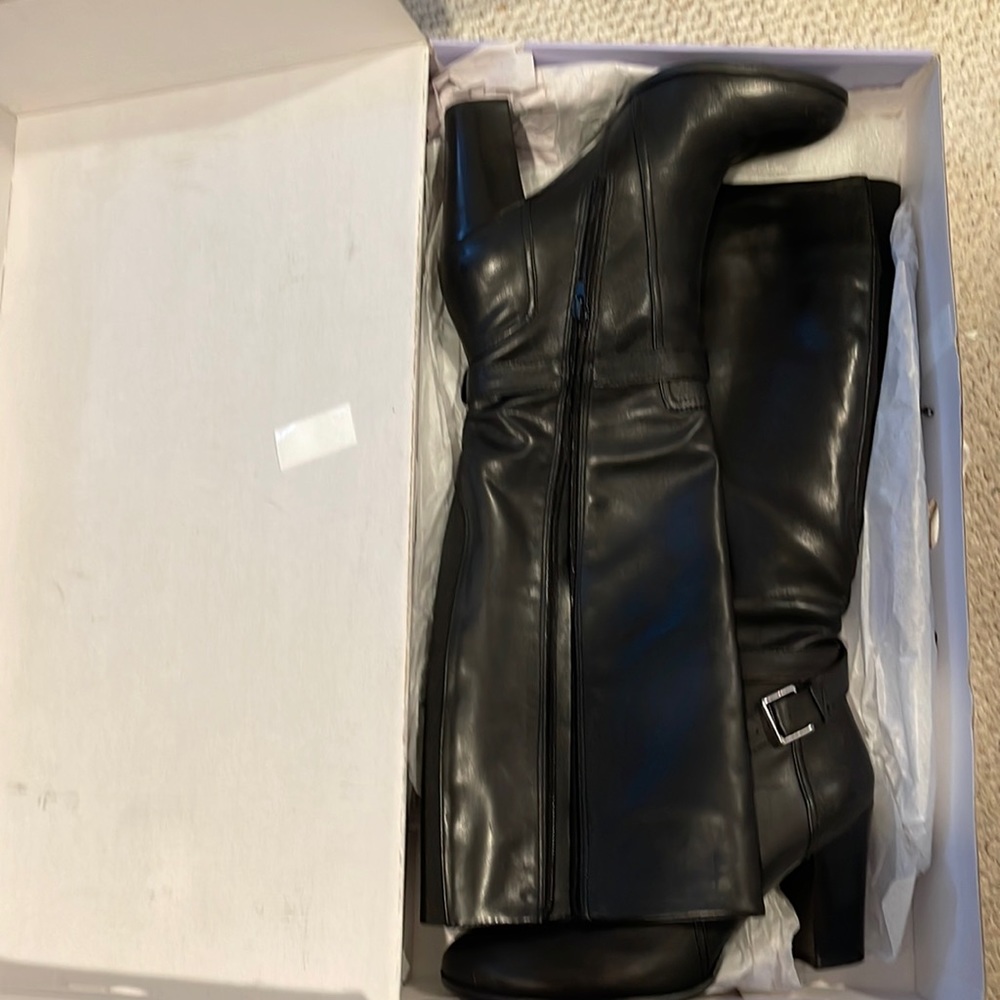 Marc Fisher's Kessler tall dress boots ankle strap buckle elastic back brown 7.5
